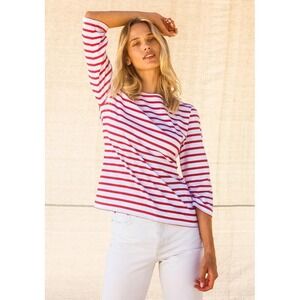 Saint James Galathee II Top Women's 16 White/Red Breton Striped Cotton L'Atalier
